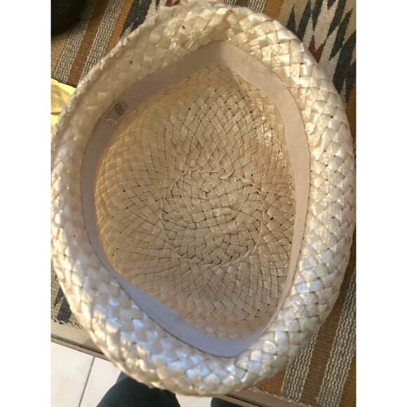 Vintage Straw Cloche Hat Mid Century Breton Style Gold Tone Ladybug Pin Size 23 - Picture 6 of 7